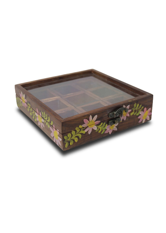 Wild Tulip Hand-painted Wooden Spice Box With Spoon