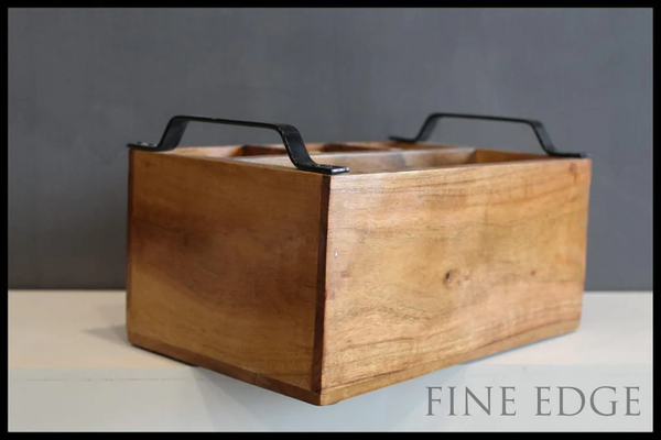 Wooden Cutlery Box With Iron Handle