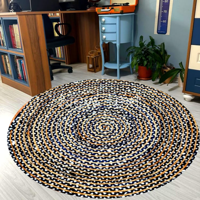 Jute white Black carpet for bedroom , Rugs for living room Mat for Kitchen, Runner for Balcony (3 Ft) rounded